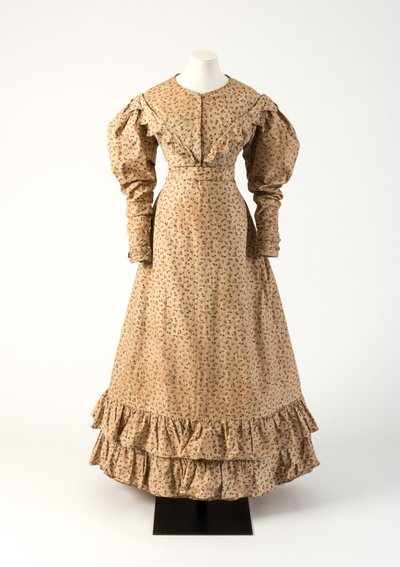 Brown, and pink, yellow, and green roller-printed cotton dress, 1825 by Unbekannt Unbekannt